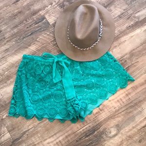 Teal/green lace shorts